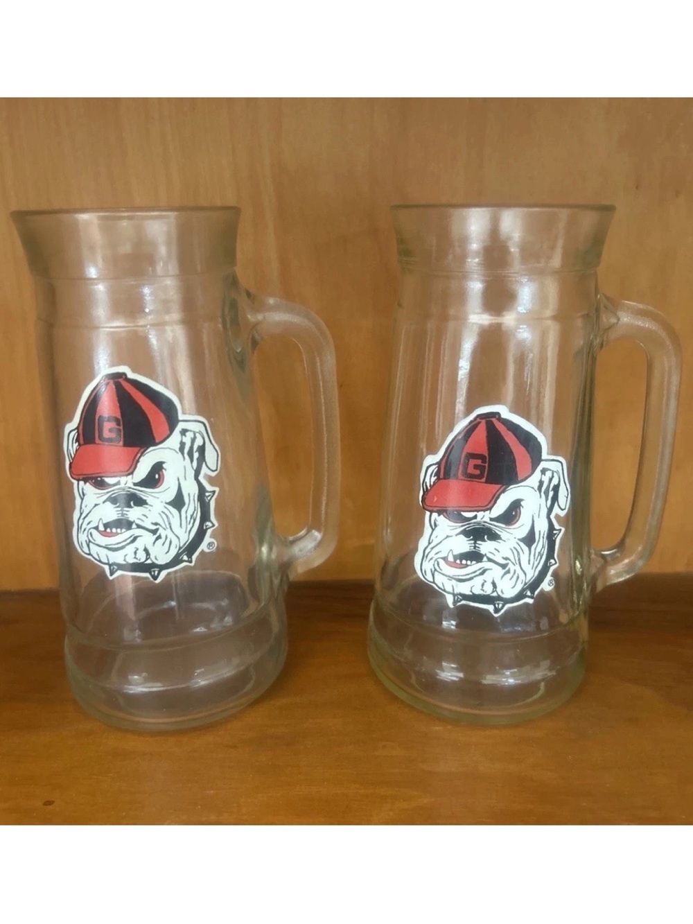 2 University of Georgia Bulldogs 7” Beer Mug Glass Stein Barware